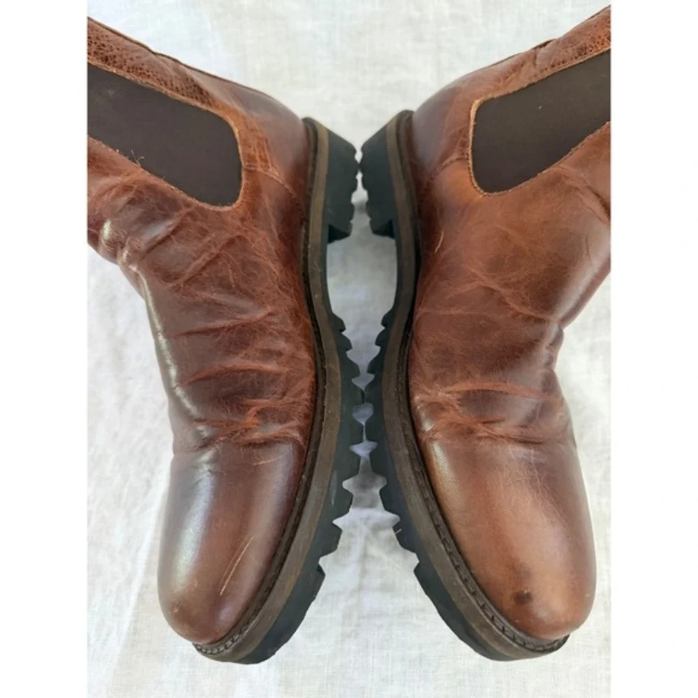 Patina Chelsea Boots Men Brown Leather Lug Sole Pull‎ On Ankle Boot 37